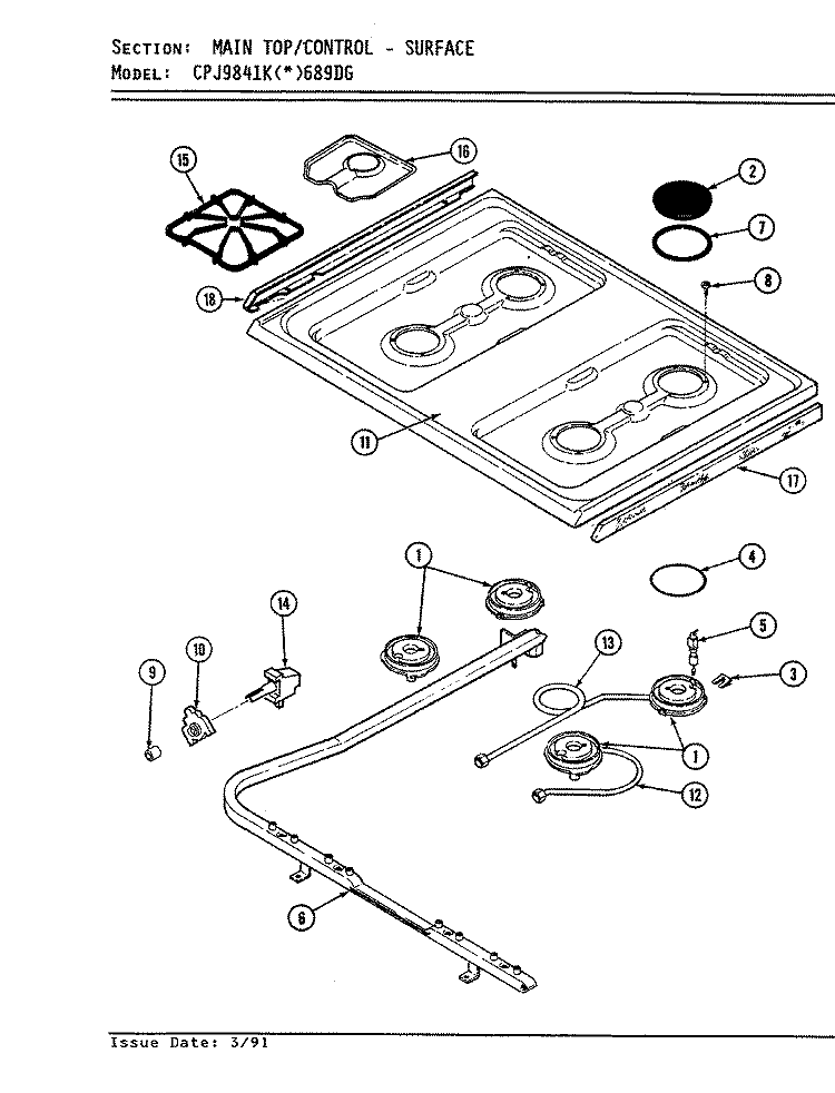TOP ASSEMBLY Diagram and Parts List for CPJ9841KA689DG  Hardwick Range