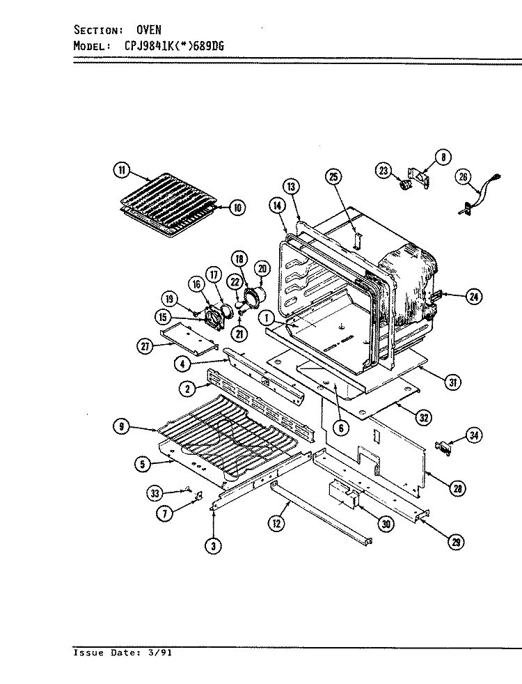 OVEN Diagram and Parts List for CPJ9841KA689DG  Hardwick Range