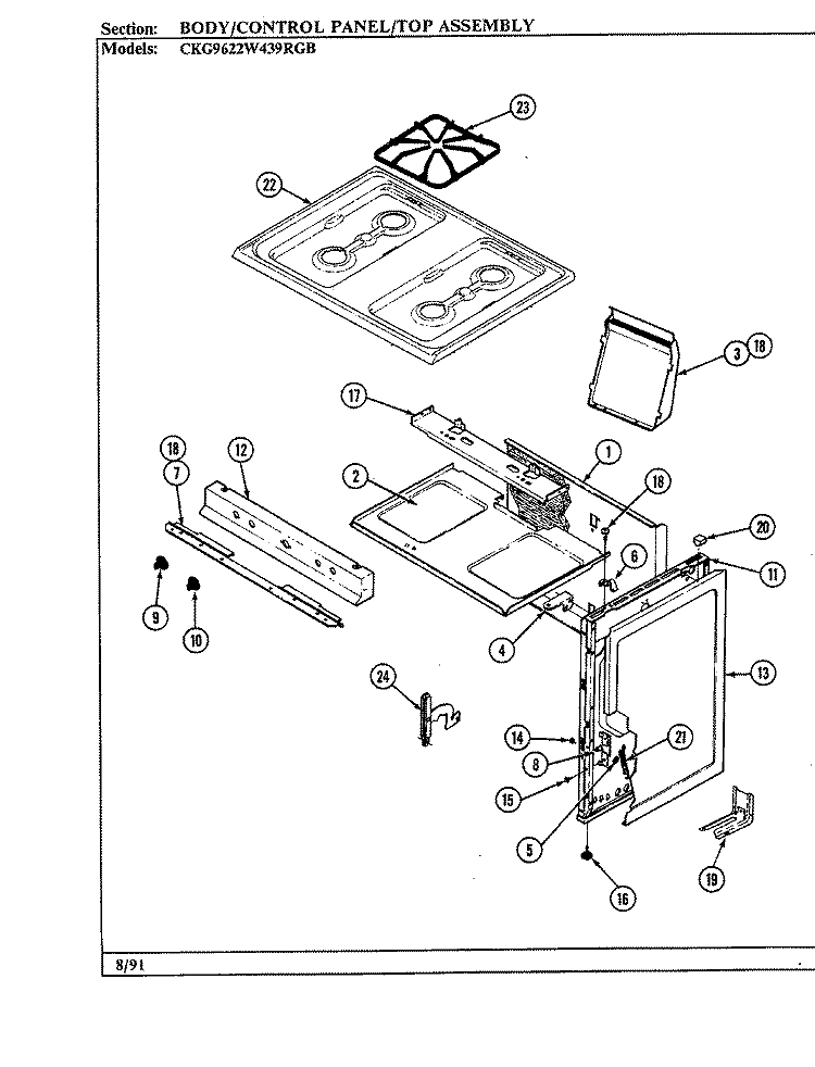 BODY Diagram and Parts List for CKG9622W439RGB  Hardwick Range