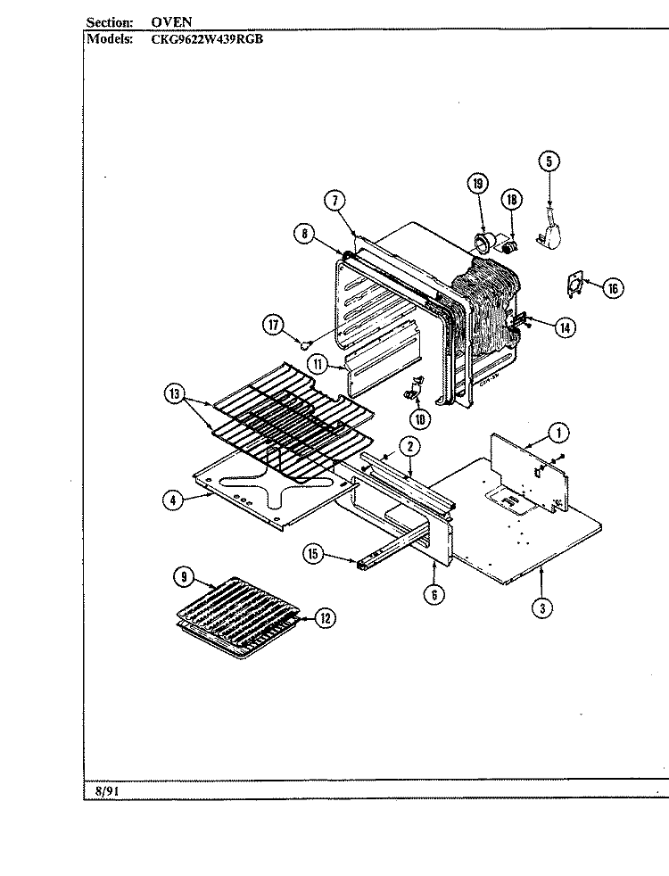 OVEN Diagram and Parts List for CKG9622W439RGB  Hardwick Range