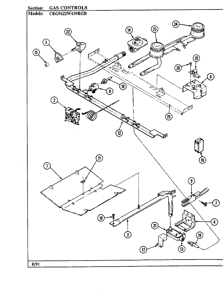 GAS CONTROLS Diagram and Parts List for CKG9622W439RGB  Hardwick Range