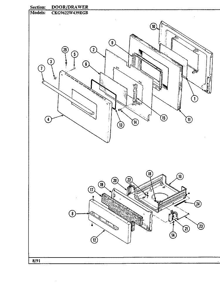 DOOR / DRAWER Diagram and Parts List for CKG9622W439RGB  Hardwick Range