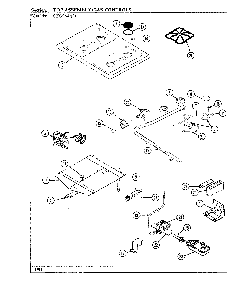 CONTROLS Diagram and Parts List for CKG9641W589RGC  Hardwick Range