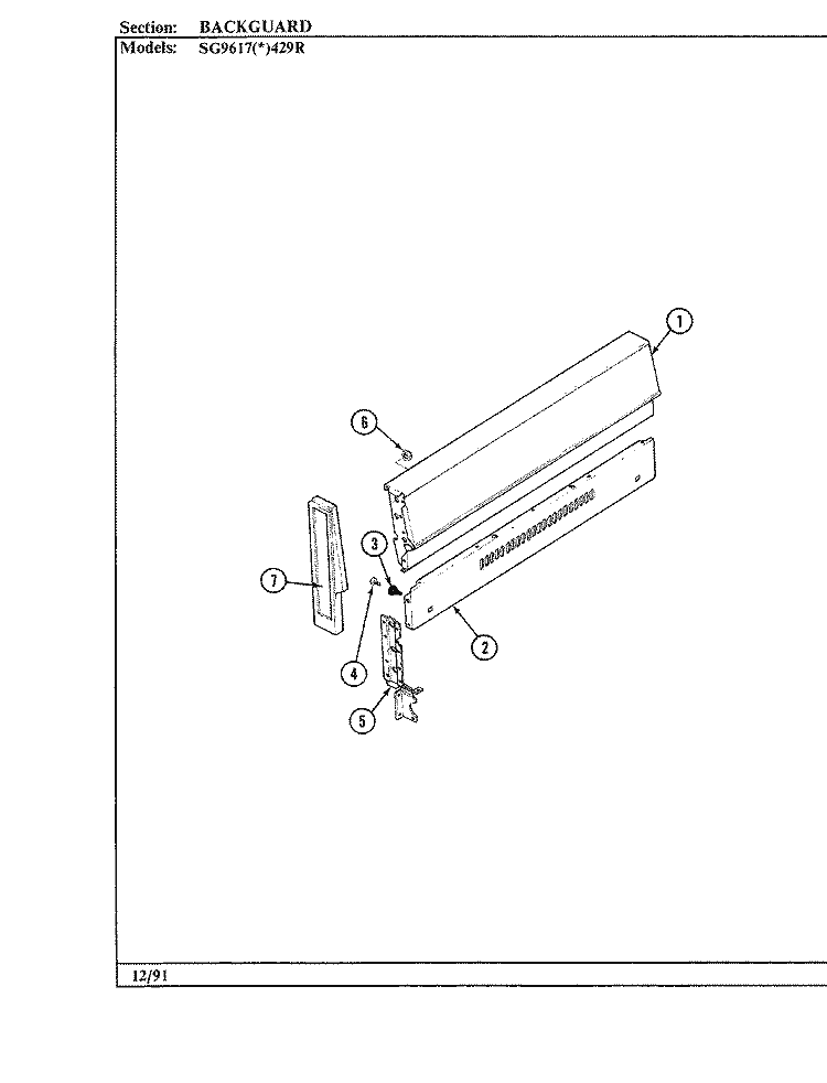 CONTROL PANEL (SG9617x429R) Diagram and Parts List for SG9617W429R  Hardwick Range
