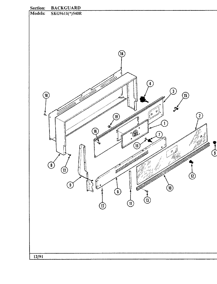 CONTROL PANEL (SKG9611x540R) Diagram and Parts List for SKG9611A540R  Hardwick Range