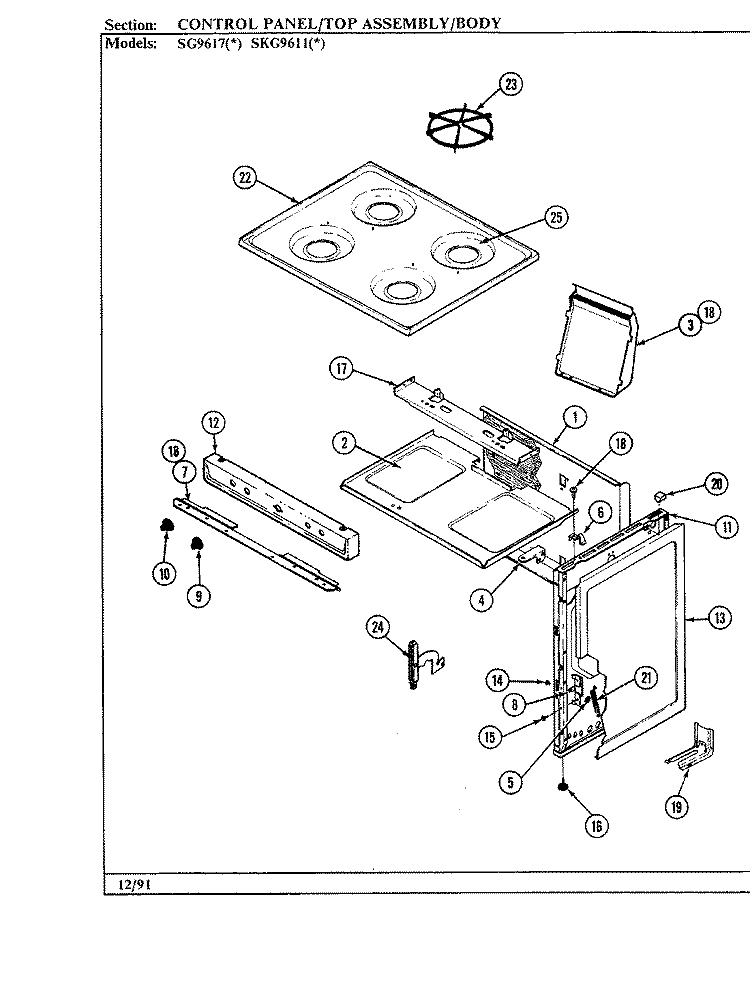 TOP ASSEMBLY Diagram and Parts List for SG9617A429R  Hardwick Range