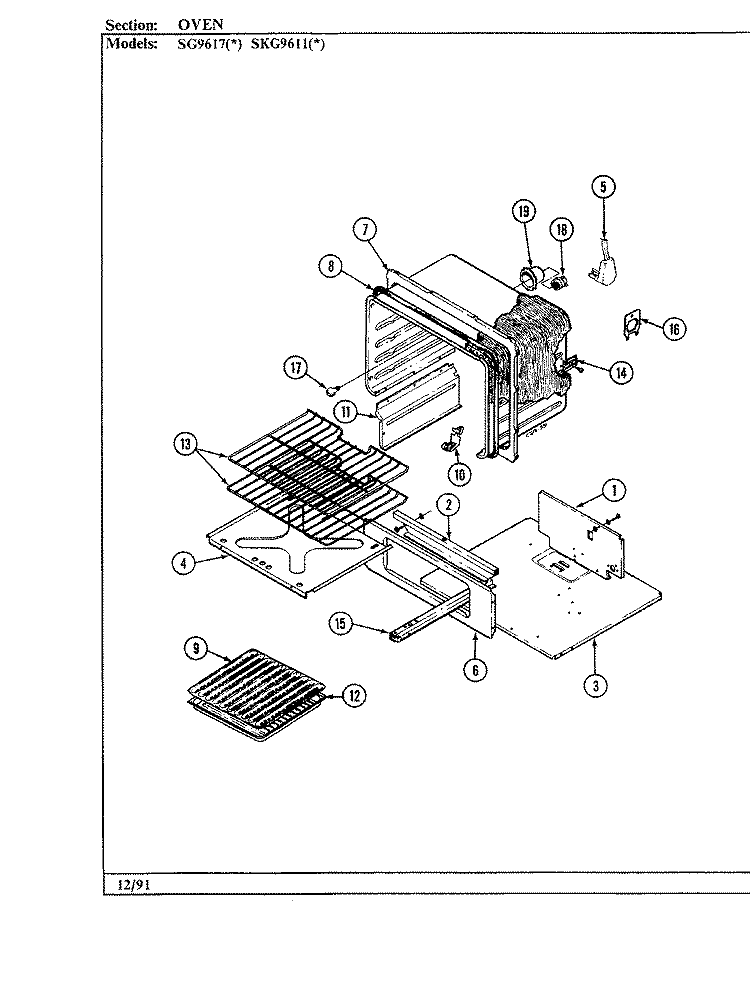 OVEN Diagram and Parts List for SG9617A429R  Hardwick Range