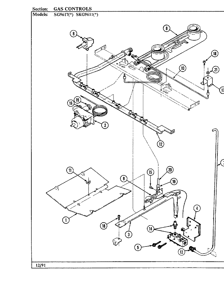 GAS CONTROLS Diagram and Parts List for SG9617A429R  Hardwick Range