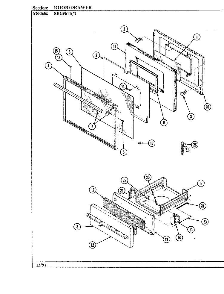 DOOR / DRAWER (SKG9611x540R) Diagram and Parts List for SG9617A429R  Hardwick Range