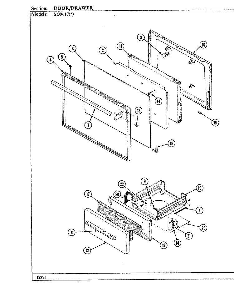 DOOR / DRAWER (SG9617x429R) Diagram and Parts List for SG9617A429R  Hardwick Range
