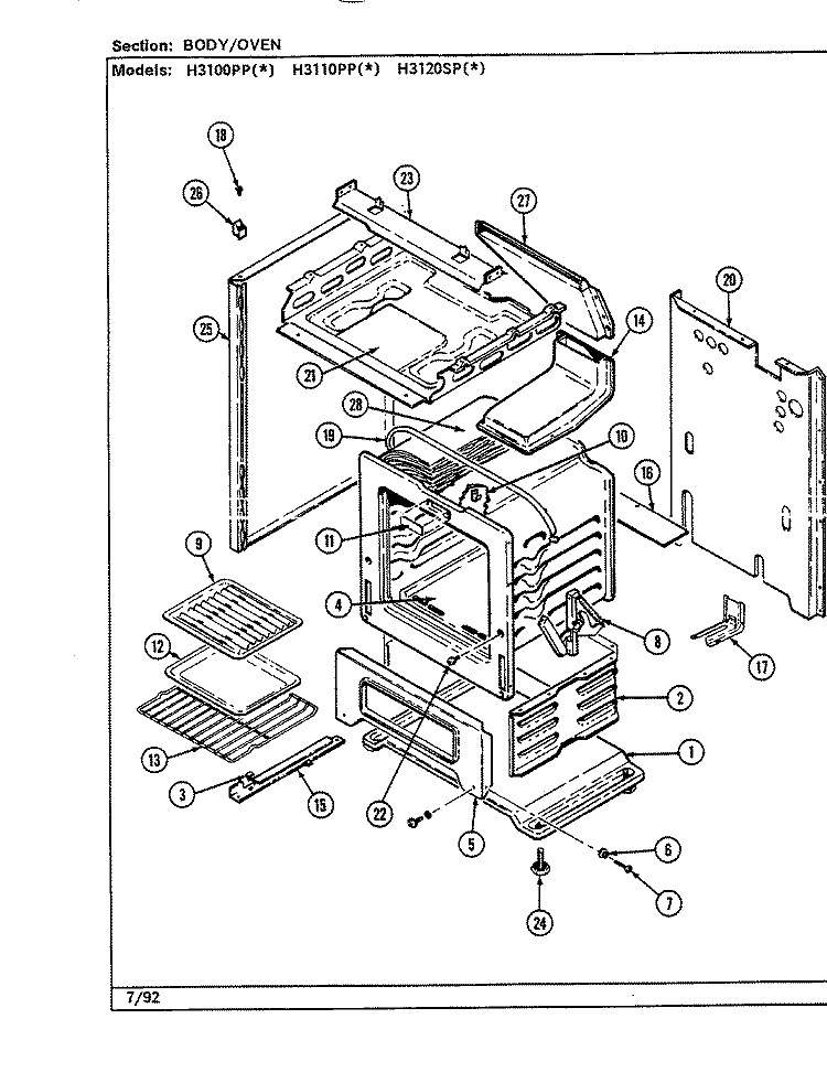 BODY Diagram and Parts List for H3100PPW  Hardwick Range