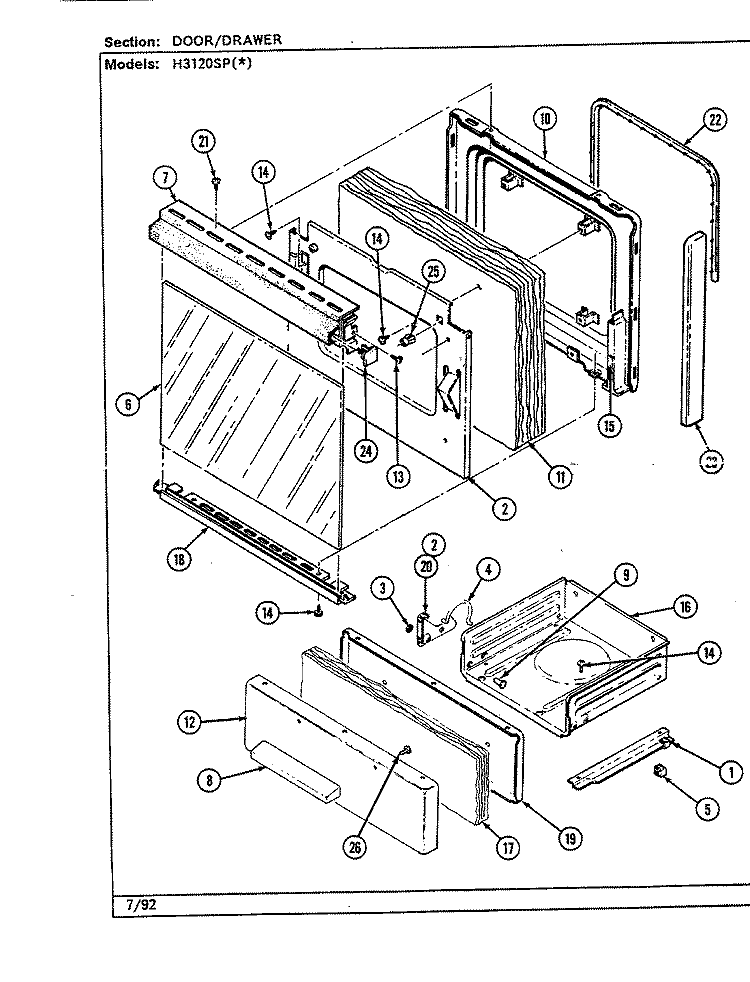 DOOR / DRAWER (H3120SPx) Diagram and Parts List for H3120SPW  Hardwick Range