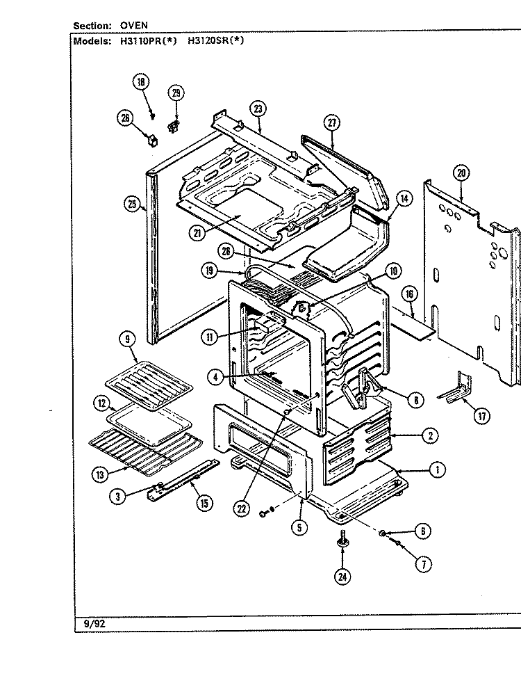OVEN Diagram and Parts List for H3110PRW  Hardwick Range
