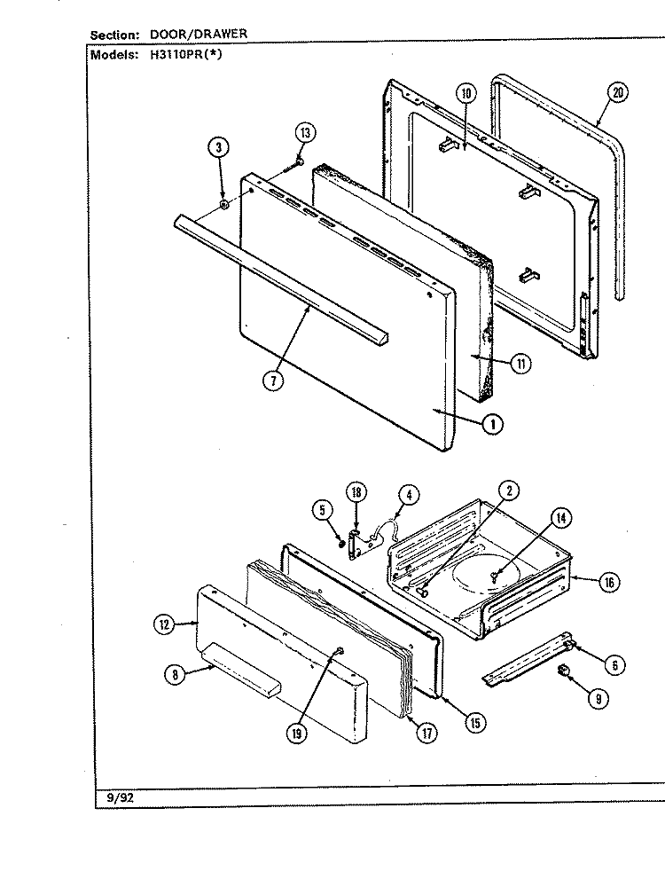 DOOR / DRAWER (H3110PRx) Diagram and Parts List for H3110PRW  Hardwick Range