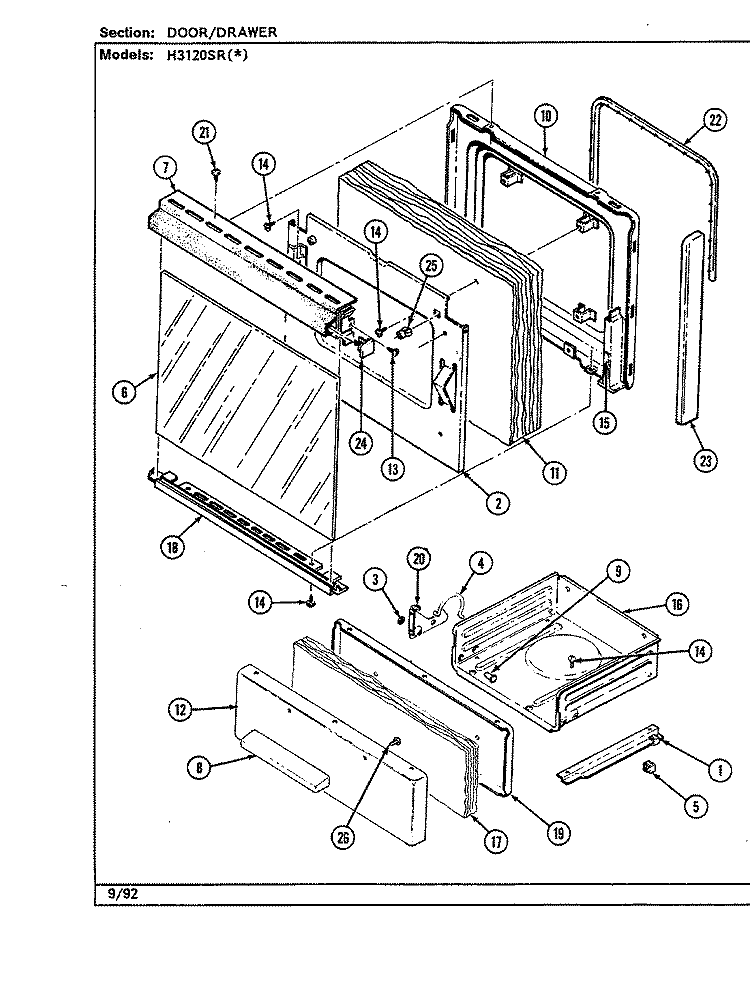 DOOR / DRAWER (H3120SRx) Diagram and Parts List for H3120SRW  Hardwick Range