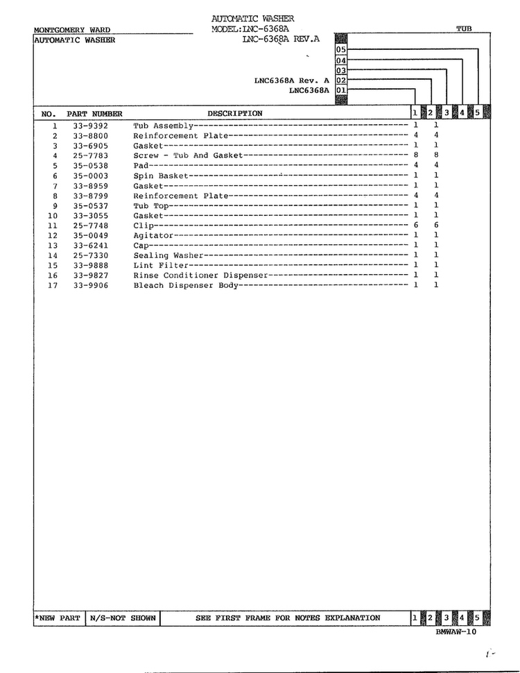 Tub Page 2 Diagram and Parts List for 6368A REV A Norge Washer