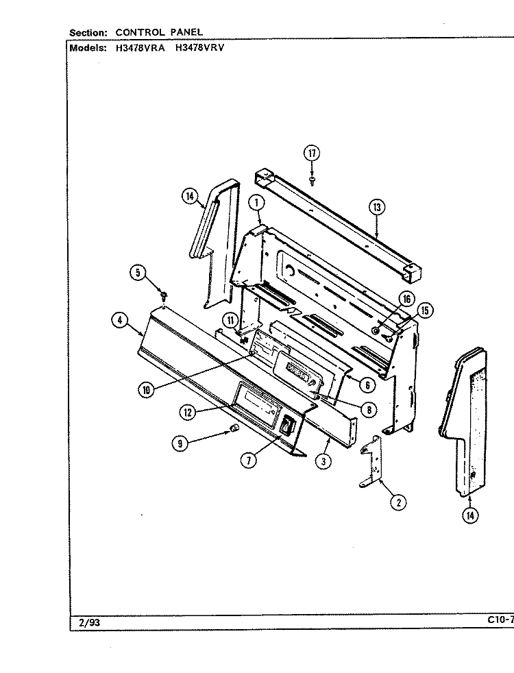 CONTROL PANEL Diagram and Parts List for H3478VRV  Hardwick Range