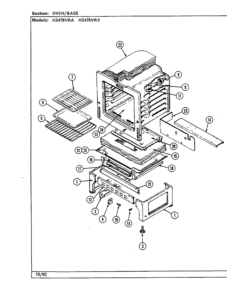 OVEN Diagram and Parts List for H3478VRV  Hardwick Range
