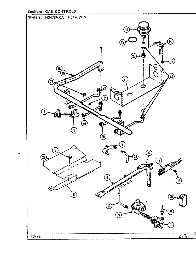 GAS CONTROLS Diagram and Parts List for H3478VRV  Hardwick Range
