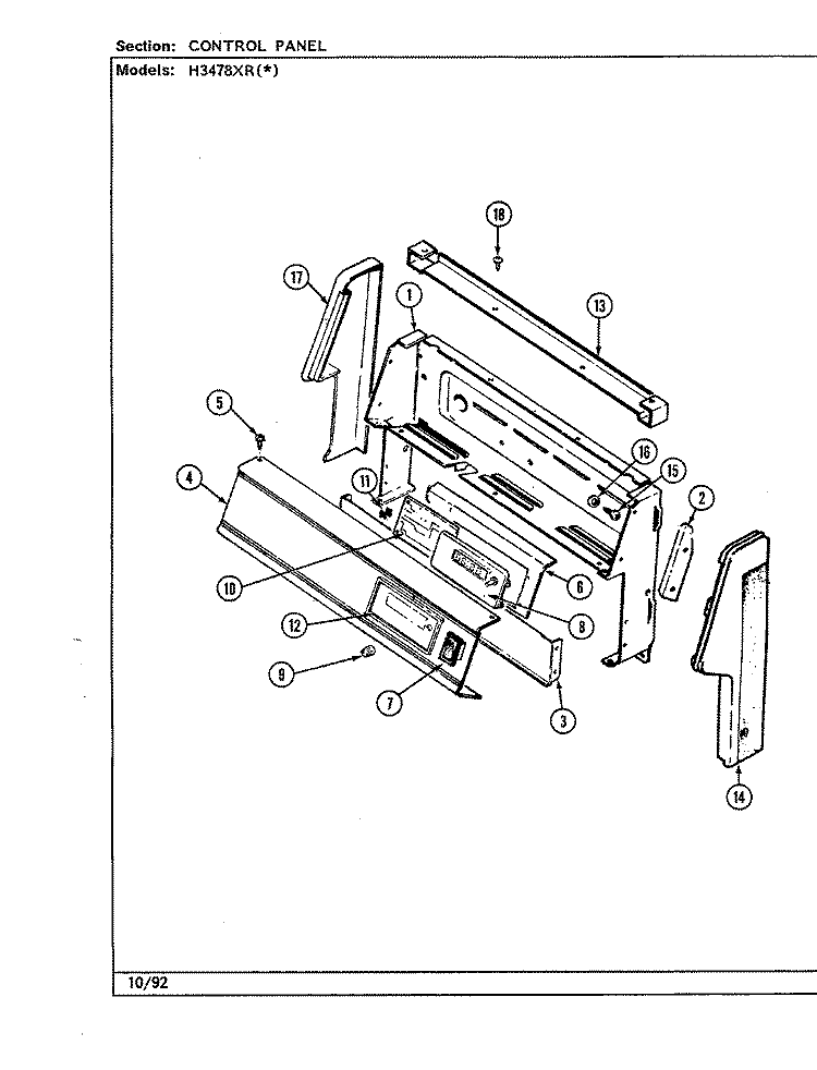 CONTROL PANEL Diagram and Parts List for H3478XRA  Hardwick Range