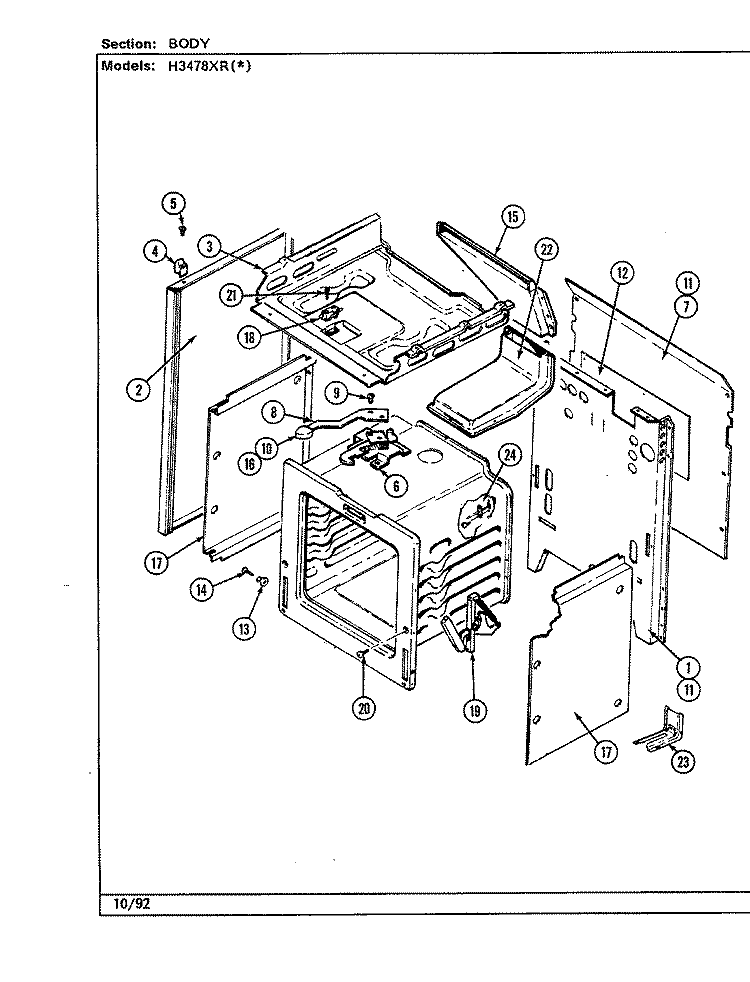 BODY Diagram and Parts List for H3478XRA  Hardwick Range