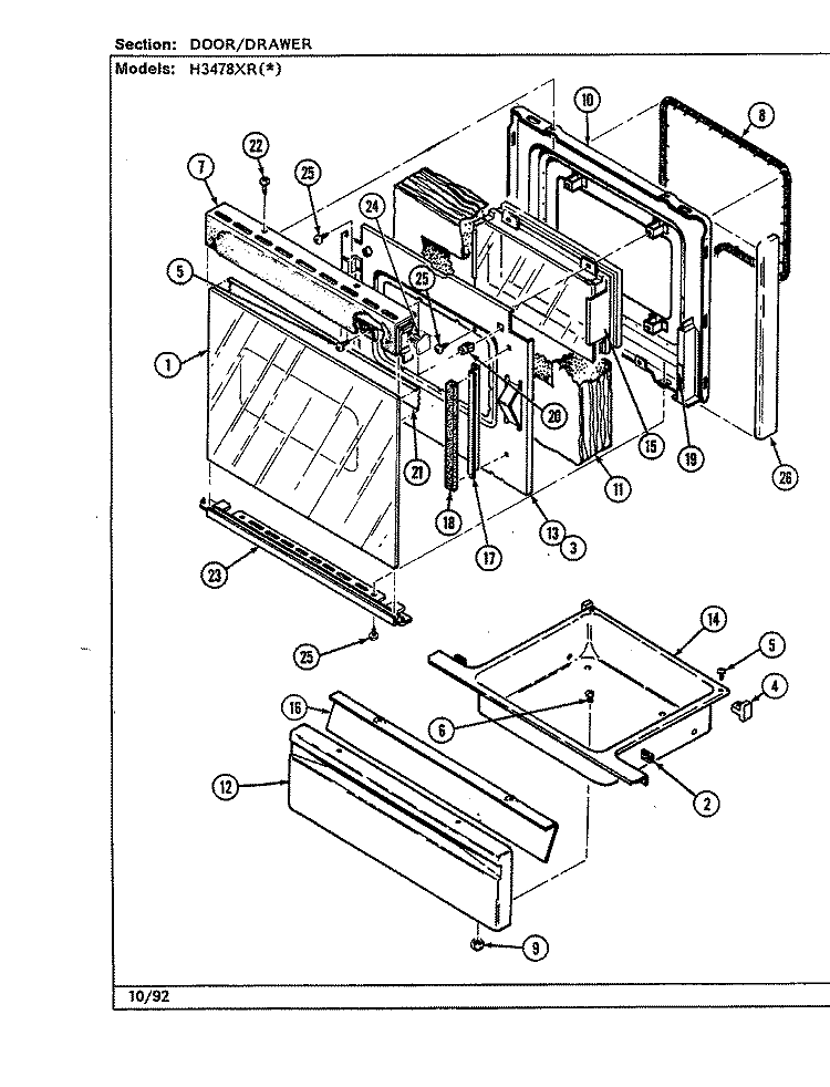 DOOR / DRAWER Diagram and Parts List for H3478XRA  Hardwick Range