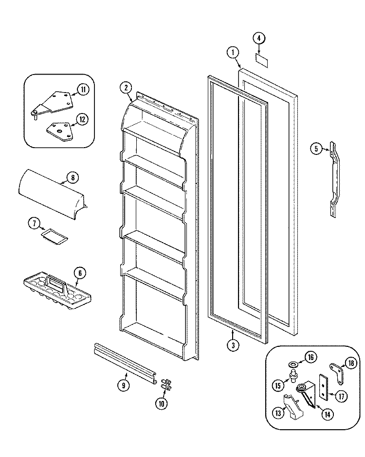 FRESH FOOD DOOR Diagram and Parts List for RSCA207AAM  Admiral Refrigerator