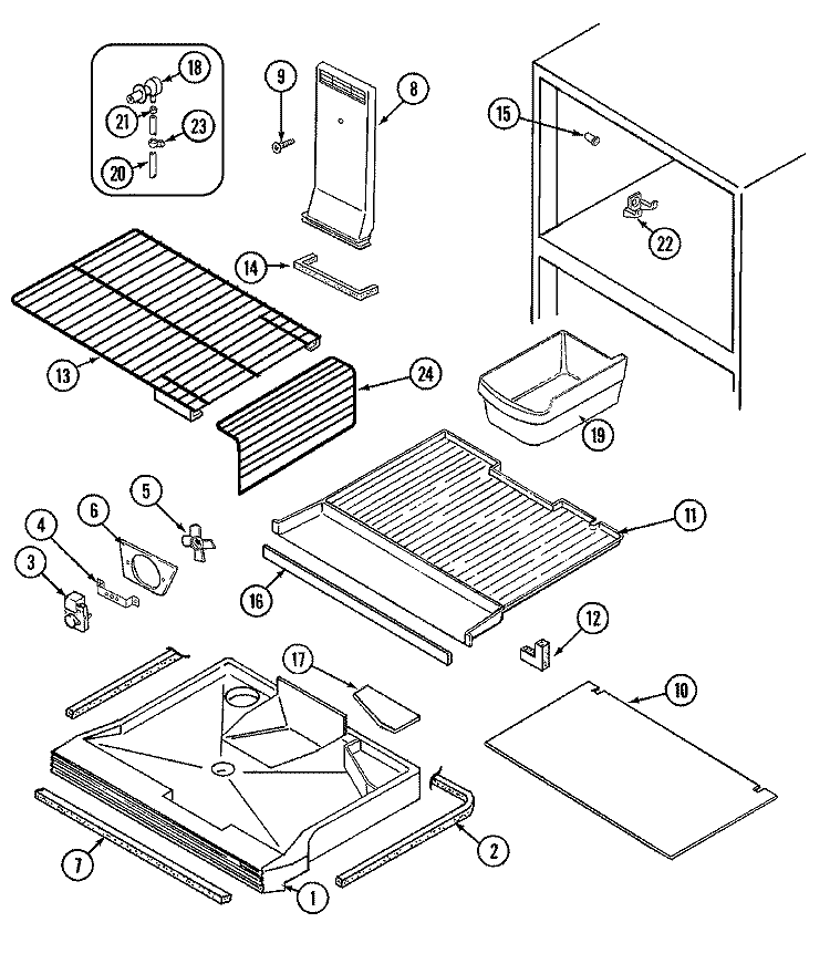 FREEZER COMPARTMENT Diagram and Parts List for RBE214TFA  Amana Refrigerator