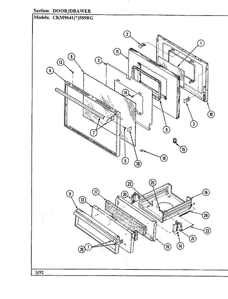 DOOR / DRAWER Diagram and Parts List for CKM9641W589RGC  Hardwick Range