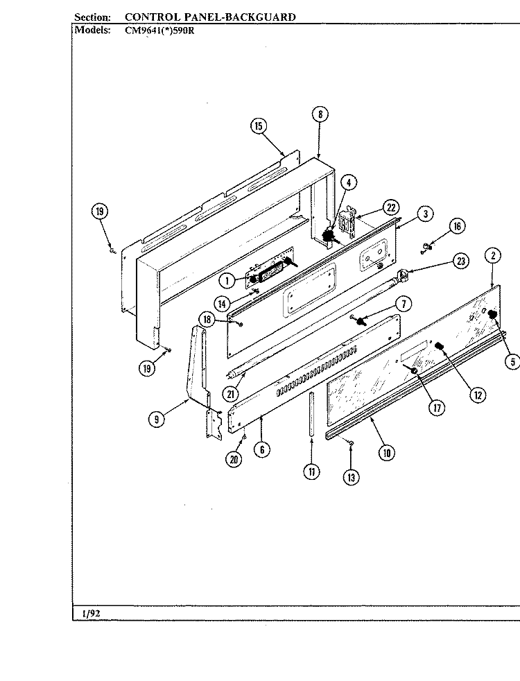 CONTROL PANEL (CM9641x590R) Diagram and Parts List for CM9641W590R  Hardwick Range
