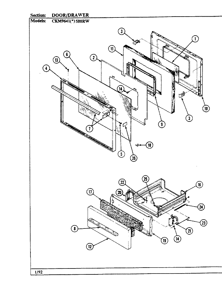 DOOR / DRAWER (CKM9641x580RW) Diagram and Parts List for CKM9641A580RW  Hardwick Range