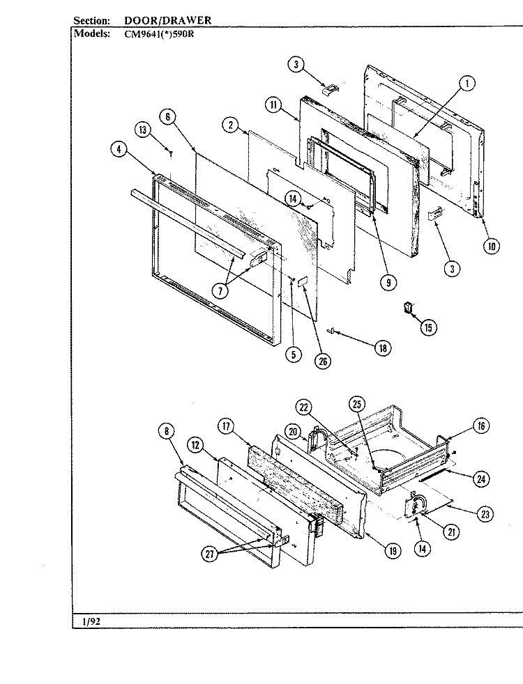 DOOR / DRAWER (CM9641x590R) Diagram and Parts List for CM9641W590R  Hardwick Range