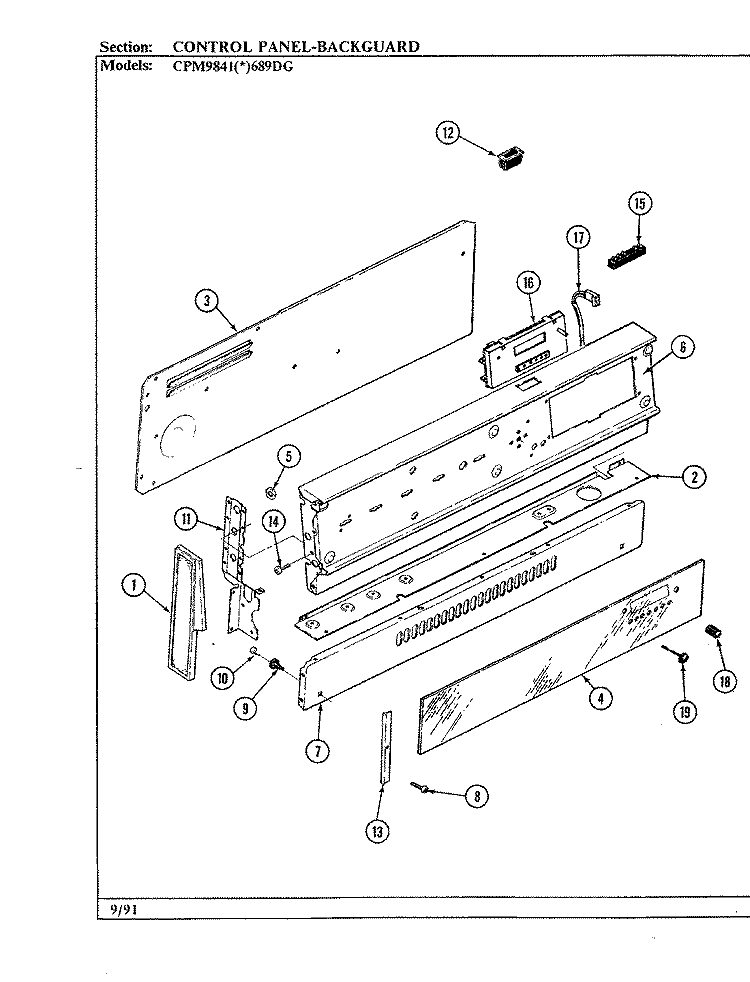 CONTROL PANEL Diagram and Parts List for CPM9841W689DG  Hardwick Range