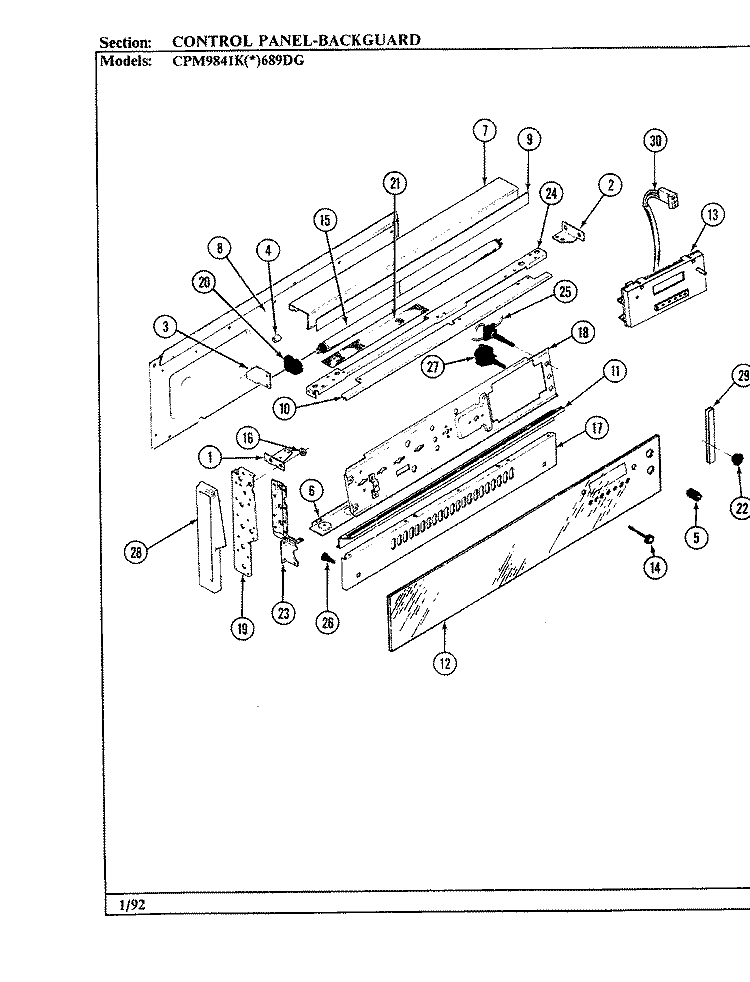 CONTROL PANEL Diagram and Parts List for CPM9841KW689DG  Hardwick Range