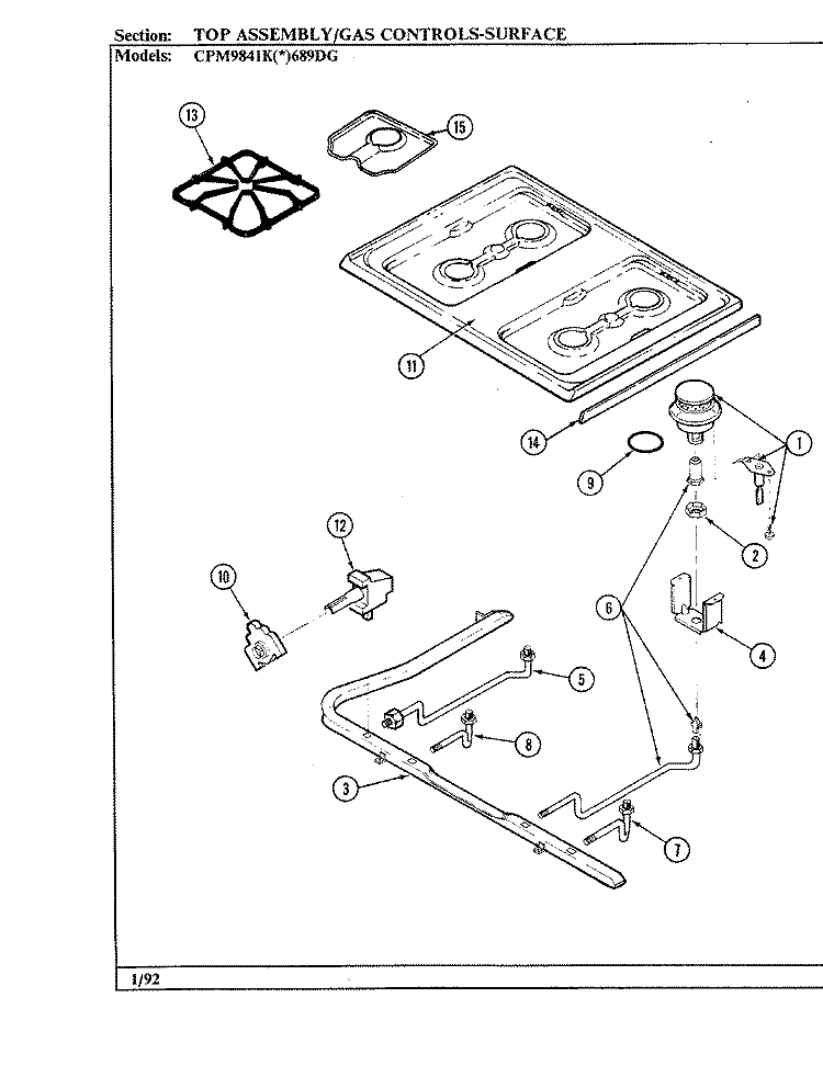 TOP ASSEMBLY Diagram and Parts List for CPM9841KW689DG  Hardwick Range