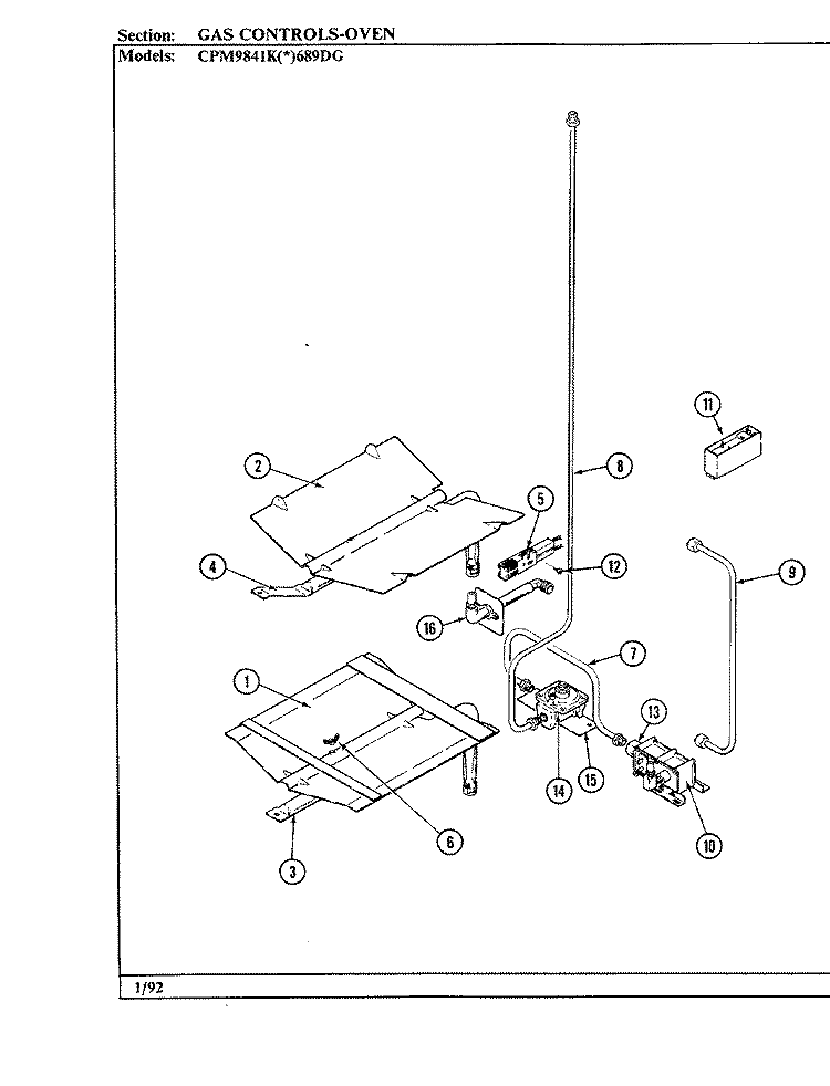 GAS CONTROLS Diagram and Parts List for CPM9841KW689DG  Hardwick Range