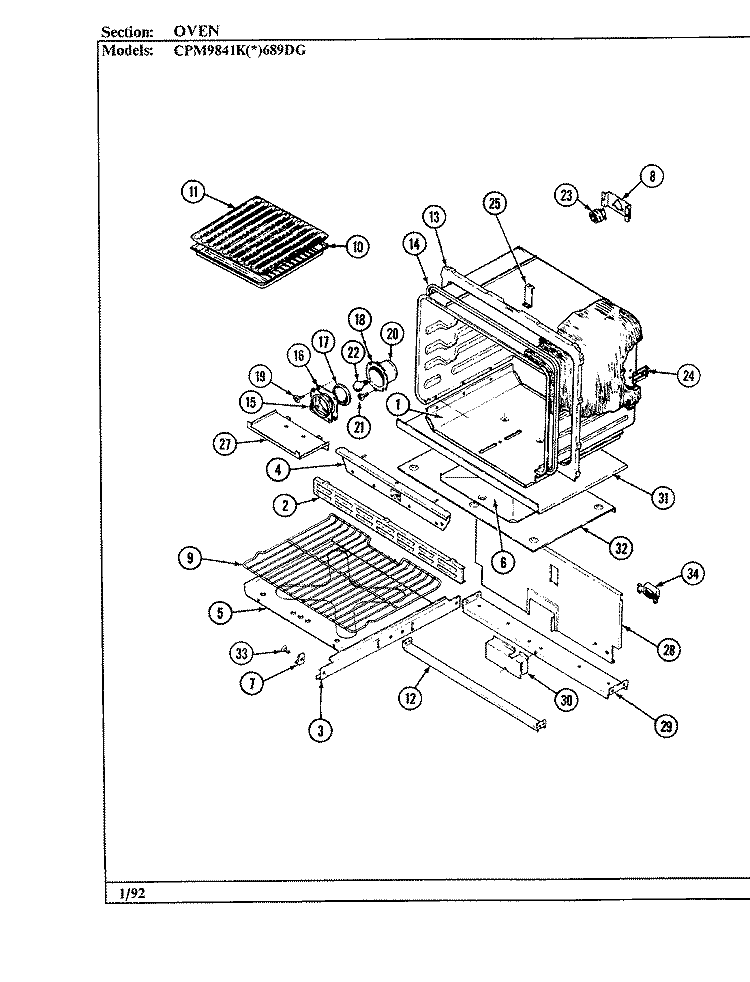 OVEN Diagram and Parts List for CPM9841KW689DG  Hardwick Range