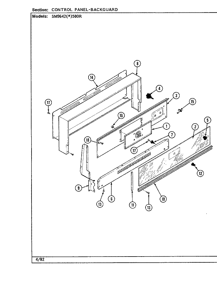 CONTROL PANEL Diagram and Parts List for SM9642W580R  Hardwick Range