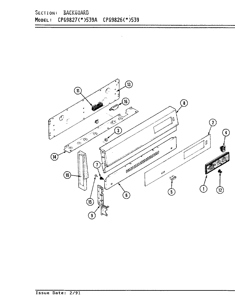 CONTROL PANEL Diagram and Parts List for CPG9827W539A  Hardwick Range