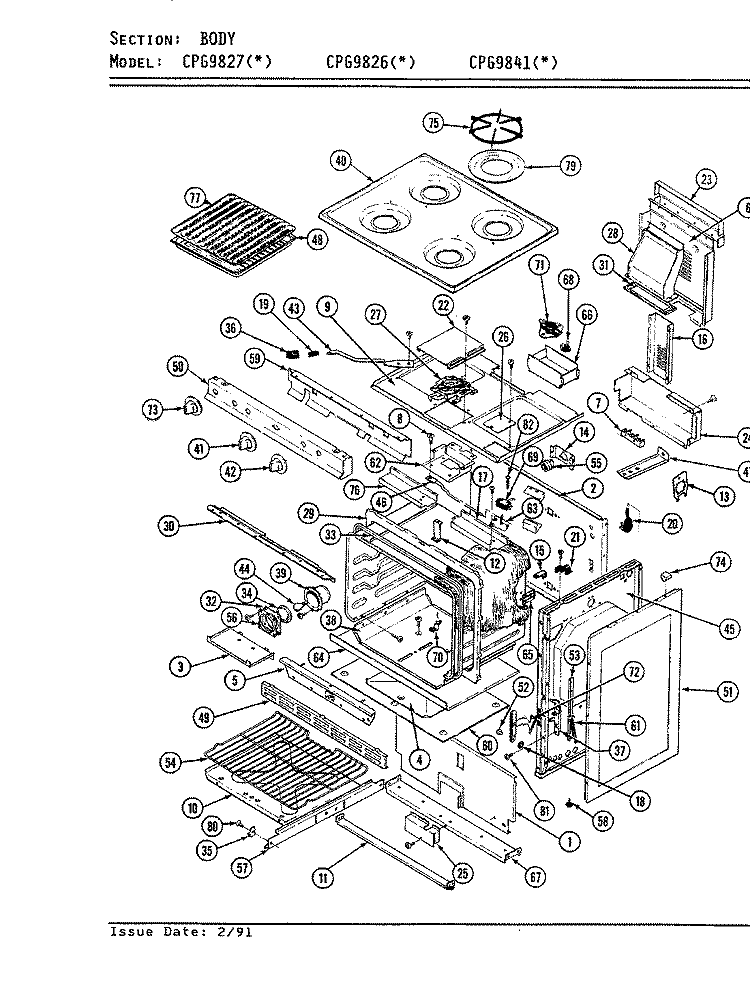 BODY Diagram and Parts List for CPG9827W539A  Hardwick Range