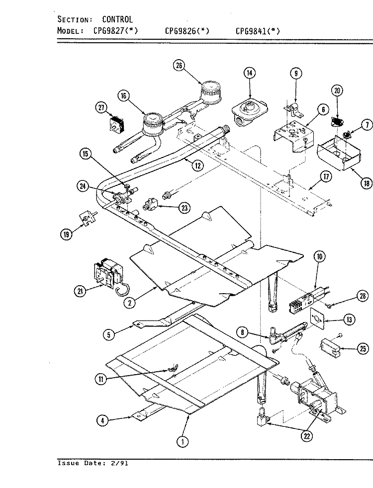 CONTROLS Diagram and Parts List for CPG9827W539A  Hardwick Range
