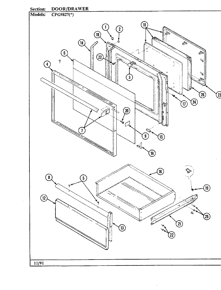 DOOR / DRAWER (CPG9827) Diagram and Parts List for CPG9827W539A  Hardwick Range