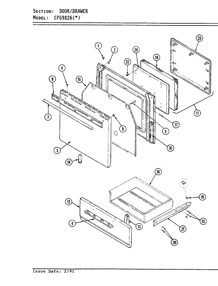DOOR / DRAWER (CPG9826) Diagram and Parts List for CPG9827W539A  Hardwick Range