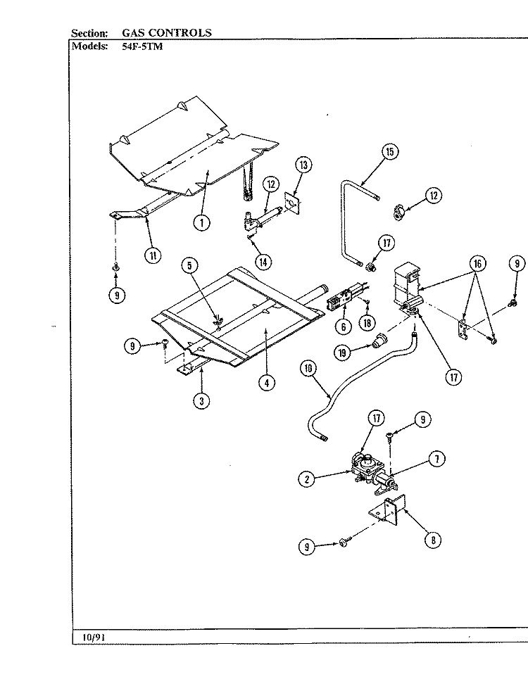 GAS CONTROLS Diagram and Parts List for 54FN-5TKXWM  Magic Chef Microwave Oven Combo