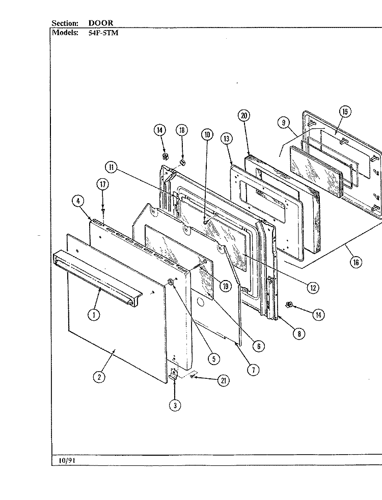 DOOR Diagram and Parts List for 54FN-5TVWM  Magic Chef Microwave Oven Combo