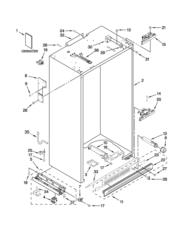 Cabinet Parts Diagram and Parts List for JS42NXFXDW05  Jenn-Air Refrigerator
