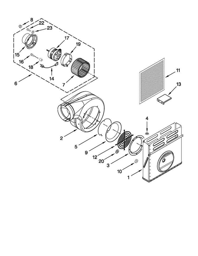 Blower Unit Parts Diagram and Parts List for CVEX4270B20  Jenn-Air Cooktop