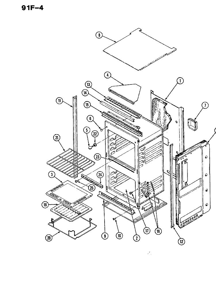 BODY Diagram and Parts List for 91F-4KVW  Magic Chef Wall Oven
