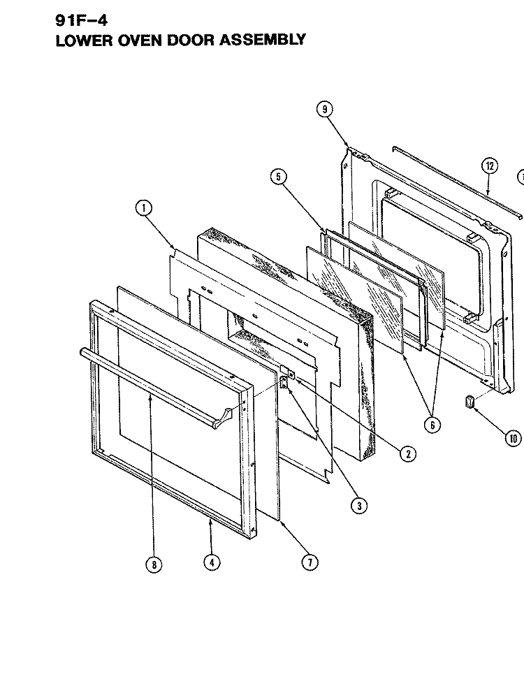 DOOR (LOWER) Diagram and Parts List for 91F-4KVW  Magic Chef Wall Oven