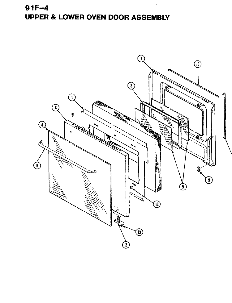 DOOR (UPPER & LOWER) Diagram and Parts List for 91FN-4KLVW  Magic Chef Wall Oven